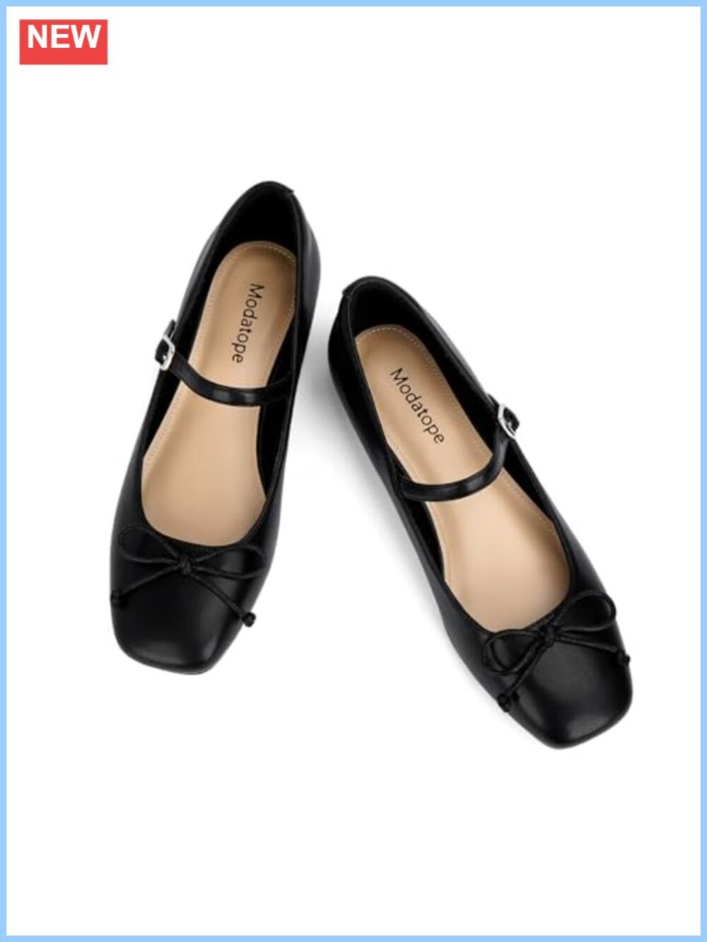 Mary Jane Flats Square Toe Faux Leather Adjustable Strap Cushioned Women's Shoes
